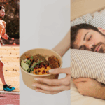 Infographic illustrating the three pillars of life in Ayurveda—Āhāra (food), Nidra (sleep), and Brahmacharya (disciplined living)—with do’s and don’ts for each pillar, created by AYURnest to promote authentic Ayurveda and Panchakarma in Kolkata.